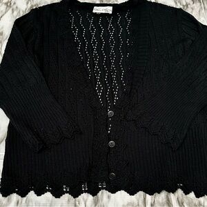 Lacy Black Open Knit Cardigan Sweater Vintage Whimsigoth Witchy Girly 80 90 Goth